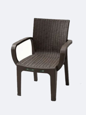 Silla Plástica Con Reposabrazos Duraplas Estilo Rattan Marrón/Negro