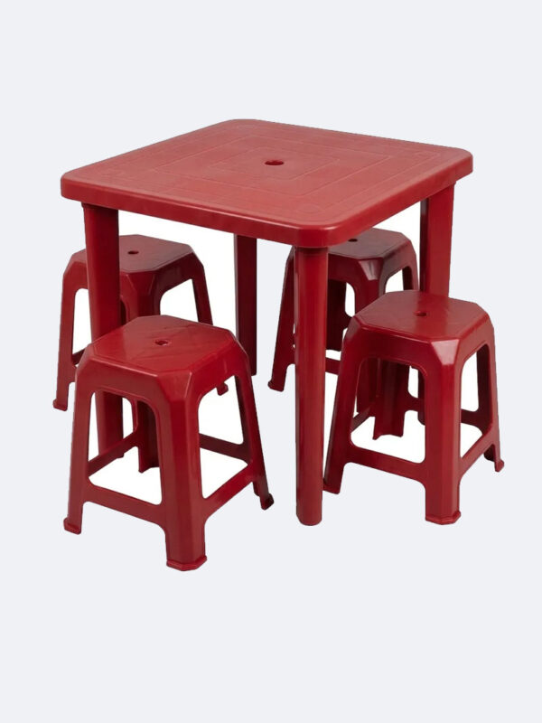 Juego de 4 Banquitos+Mesa Plastica Cuadrada Desarmable Ledmon Gama De Colores