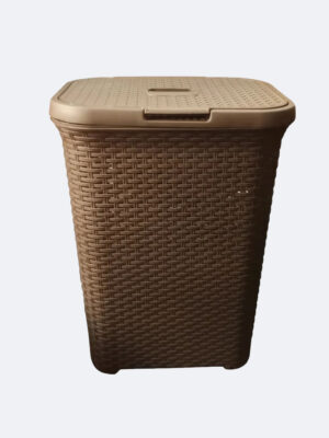 Cesta De Ropa Plástica Cuadrada Con Tapa Estilo Rattan Duraplas