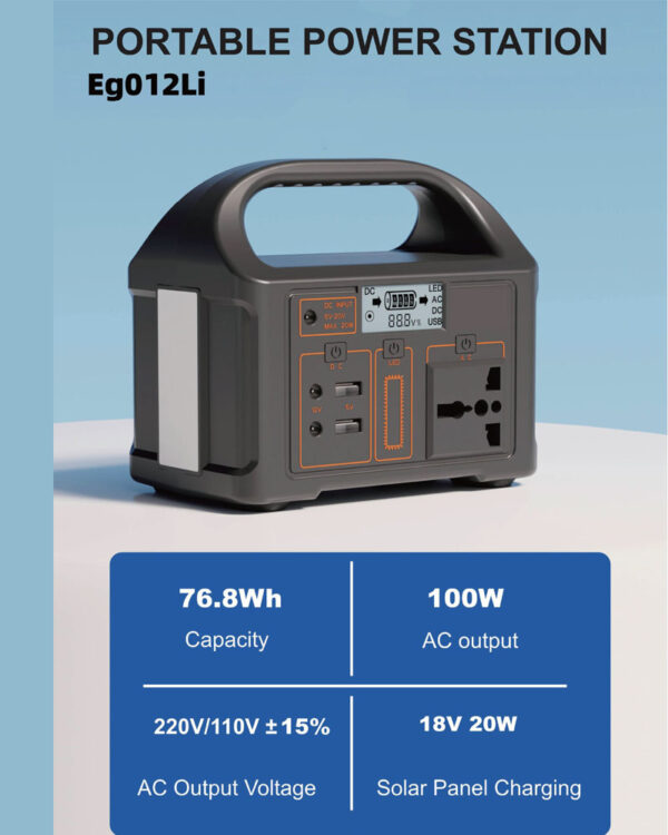 Estación De Energía Solar Portátil Con Asa modelo EG012 Batería Lifepo4 Lfp 12v 100w