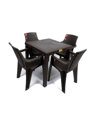 Juego De 4 Sillas+Mesa Plástica Cuadrada Desarmable Andecol Estilo Rattan Marrón
